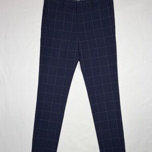 H&M Slim Fit Navy Windowpane Trousers Streetwear Office-Core Minimal Size US 36